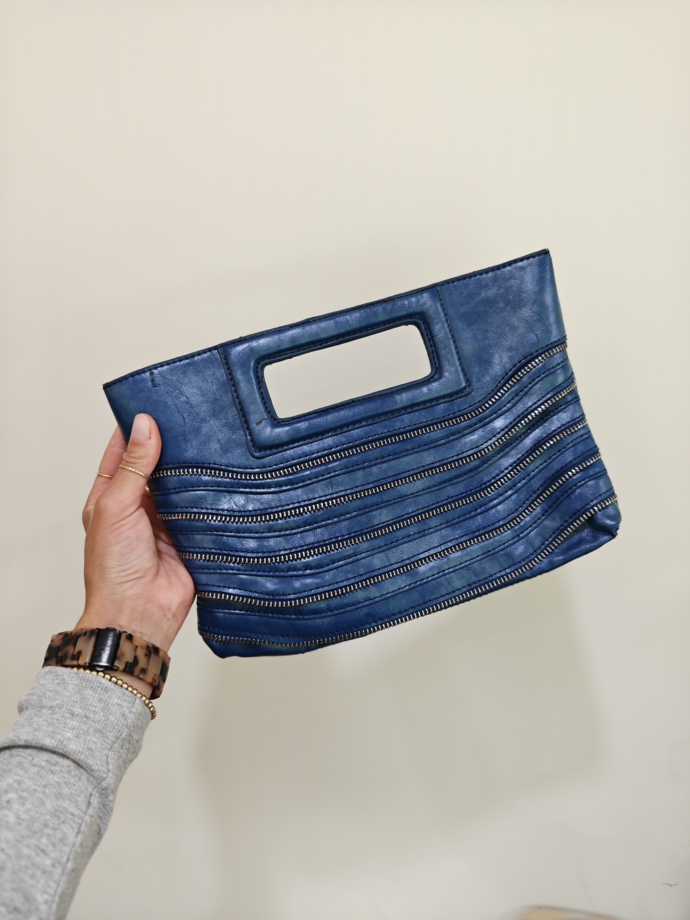 Blue Zipper Clutch Bag